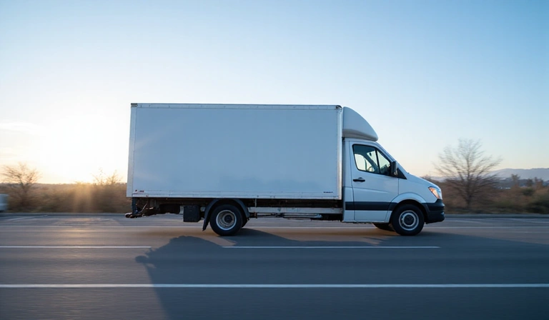 A delivery truck driving on a road, symbolizing fast and efficient delivery services.